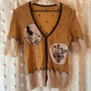 Women's Mustard and Beige Cardigan Sweater